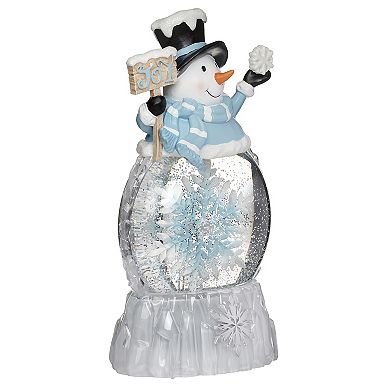 Roman 9.5" Lighted Swirl Snowman with Rotating Snowflake Table Decor