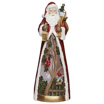 Roman 13.5" Lighted Swirl Santa with Cardinals Table Decor