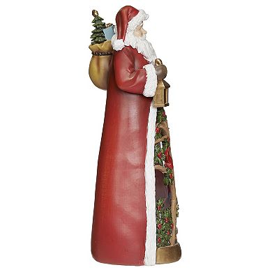 Roman 13.5" Lighted Swirl Santa with Cardinals Table Decor