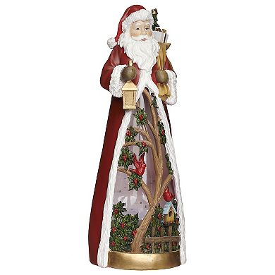 Roman 13.5" Lighted Swirl Santa with Cardinals Table Decor