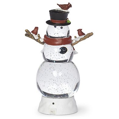 Roman Lighted Swirl Snowman with Cardinals Table Decor 12″