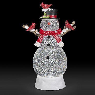 Roman Lighted Swirl Snowman with Cardinals Table Decor 12″