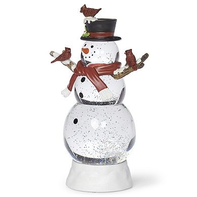 Roman Lighted Swirl Snowman with Cardinals Table Decor 12″