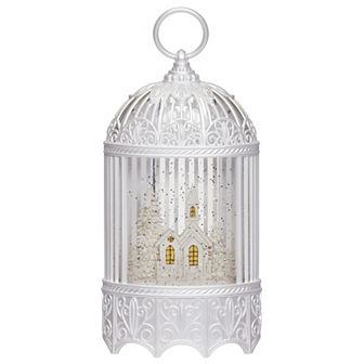 Roman 11.5" Lighted Swirl Bird Cage with Church Table Decor