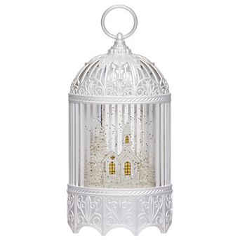 Roman 11.5" Lighted Swirl Bird Cage with Church Table Decor