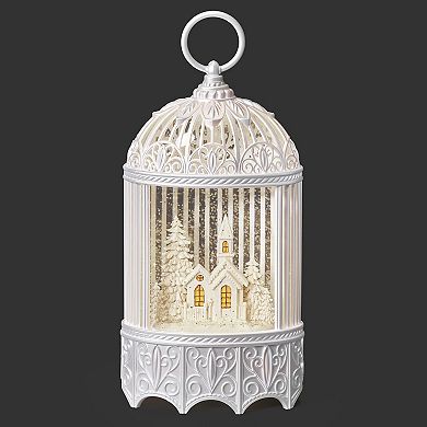 Roman 11.5" Lighted Swirl Bird Cage with Church Table Decor