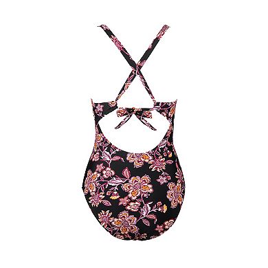 Women's Cupshe Floral V-Neck Crossback Tummy Control One-Piece Swimsuit
