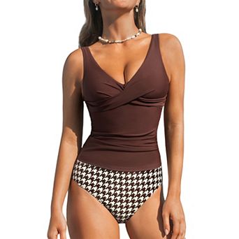 Women's Cupshe Twist Shirred Front Tankini Swim Top & Mid Rise Swim Bottoms Set