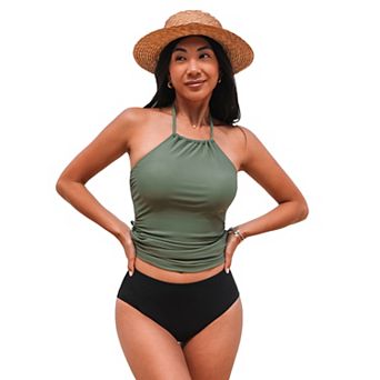 Women's Cupshe Halter Tankini Swim Top & Mid Rise Swim Bottoms Set