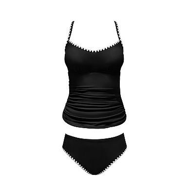 Women's Cupshe Scoop Neck Shell Stitched Tankini Swim Top & Mid Rise Swim Bottoms Set