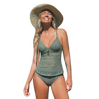Women's Cupshe Underwire Cutout Tankini Swim Top & Swim Bottoms Set