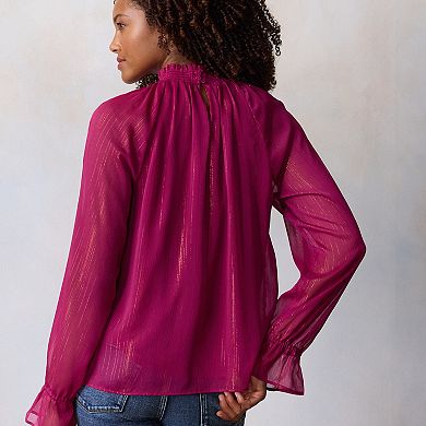 Juniors' LC Lauren Conrad Shirred Neck Long-Sleeve Blouse