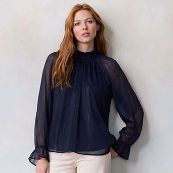 Juniors' LC Lauren Conrad Shirred Neck Long-Sleeve Blouse
