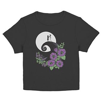 Disney's The Nightmare Before Christmas Jack Skellington And Sally Floral Spiral Hill Juniors' Graphic Baby Tee