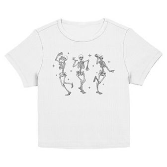 Juniors' Dancing Skeletons Graphic Baby Tee