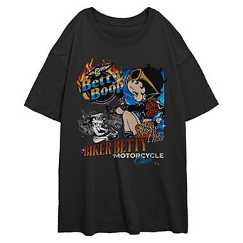 Juniors' Betty Boop Biker Betty Motorcycle Club Oversized Graphic Tee