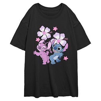 Disney's Lilo & Stitch Angel and Stitch Flower Dance Juniors' Oversized Graphic Tee