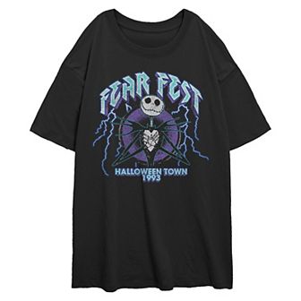 Disney's The Nightmare Before Christmas Jack Skellington Fear Fest Halloween Town 1993 Juniors' Oversized Graphic Tee
