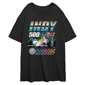 Juniors' Indy 500 Checkered Race Car Oversized Graphic Tee
