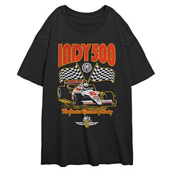 Juniors' Indy 500 Checkered Flags Oversized Graphic Tee
