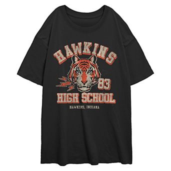 Juniors' Stranger Things Hawkins High School '83 Hawkins Indiana Oversized Graphic Tee
