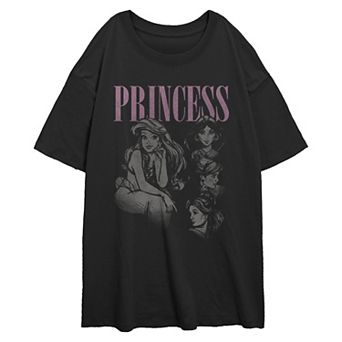 Disney Princess Ariel, Jasmine, Cinderella & Belle Faded Vintage Juniors' Oversized Graphic Tee