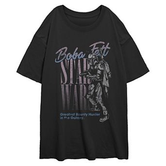 Juniors' Star Wars Boba Fett Greatest Bounty Hunter In The Galaxy Faded Oversized Graphic Tee
