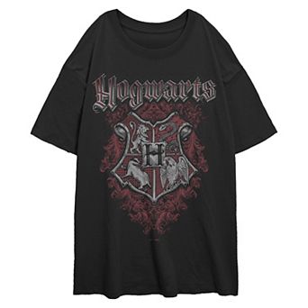 Juniors' Harry Potter Hogwarts Crest Grunge Style Oversized Graphic Tee
