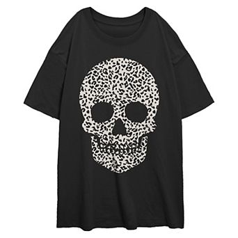 Juniors' Leopard Print Skull Oversized Graphic Tee