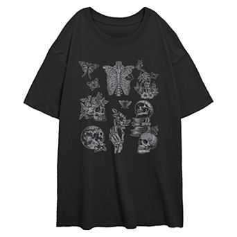 Juniors' Botanical Bones Oversized Graphic Tee
