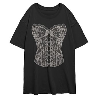 Juniors' Lace Corset Oversized Graphic Tee