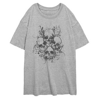 Juniors' Grunge Skulls Oversized Graphic Tee