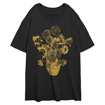 Juniors' Van Gogh Sunflowers Oversized Graphic Tee