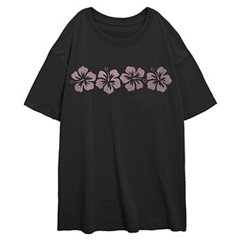 Juniors' Hibiscus Flowers Oversized Graphic Tee