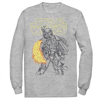 Men's Star Wars Boba Fett Flame Thrower Graphic Long Sleeve Tee