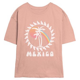 Juniors' Mexico Tropical Stamp Skimmer Graphic Tee