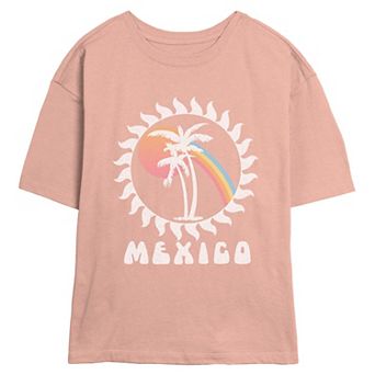 Juniors' Mexico Tropical Stamp Skimmer Graphic Tee
