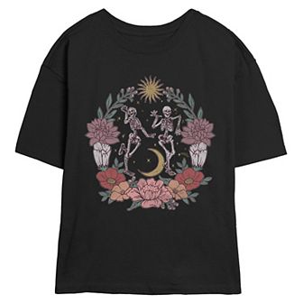 Juniors' Skeletons Dancing At Night Skimmer Graphic Tee