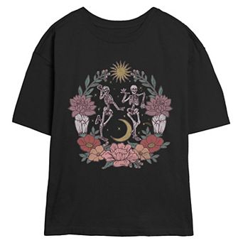 Juniors' Skeletons Dancing At Night Skimmer Graphic Tee