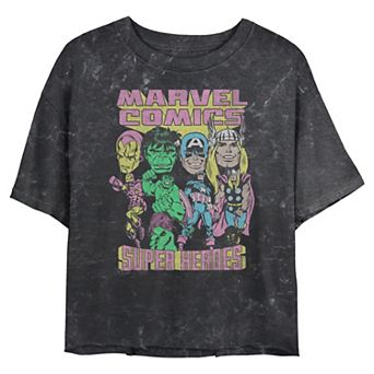 Juniors' Marvel Comics Superheroes Cropped Graphic Tee
