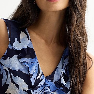 Women's London Times Sleeveless Wrap Side Tie Ruffle Maxi Dress