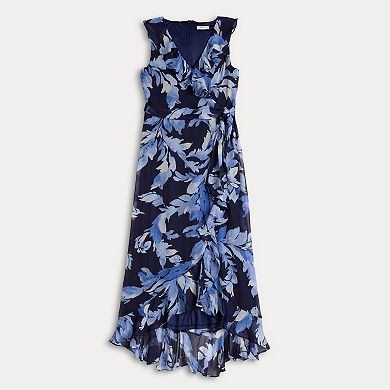 Women's London Times Sleeveless Wrap Side Tie Ruffle Maxi Dress