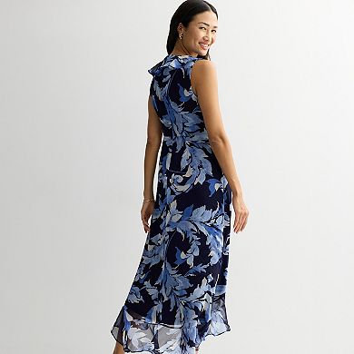 Women's London Times Sleeveless Wrap Side Tie Ruffle Maxi Dress