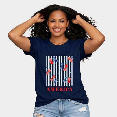 America Cherries Stripe - Women's Short Sleeve Graphic T-Shirt