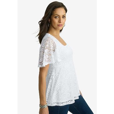 Jessica London Women's Plus Size Square Neck Lace Peplum Tunic