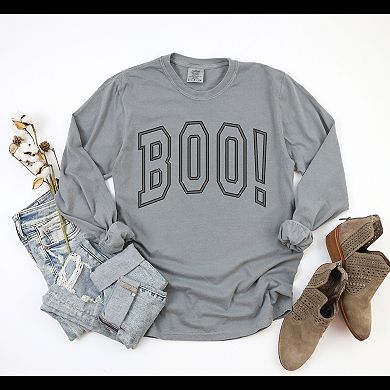 Simply Sage Market Embroidered Boo Arched Garment Dyed Long Sleeve