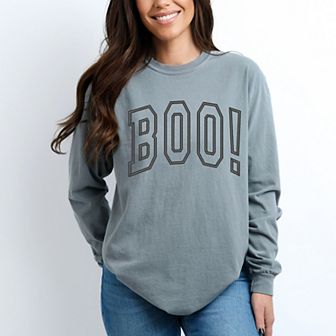 Simply Sage Market Embroidered Boo Arched Garment Dyed Long Sleeve