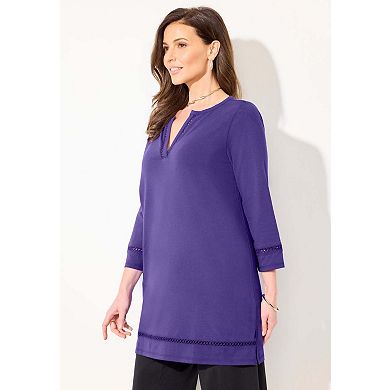 Catherines Women's Plus Size Suprema Studio Lattice Trim Tunic