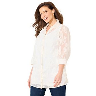 Catherines Women's Plus Size Petite Jacquard Buttonfront Shirt