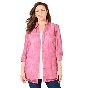 Catherines Women's Plus Size Petite Jacquard Buttonfront Shirt